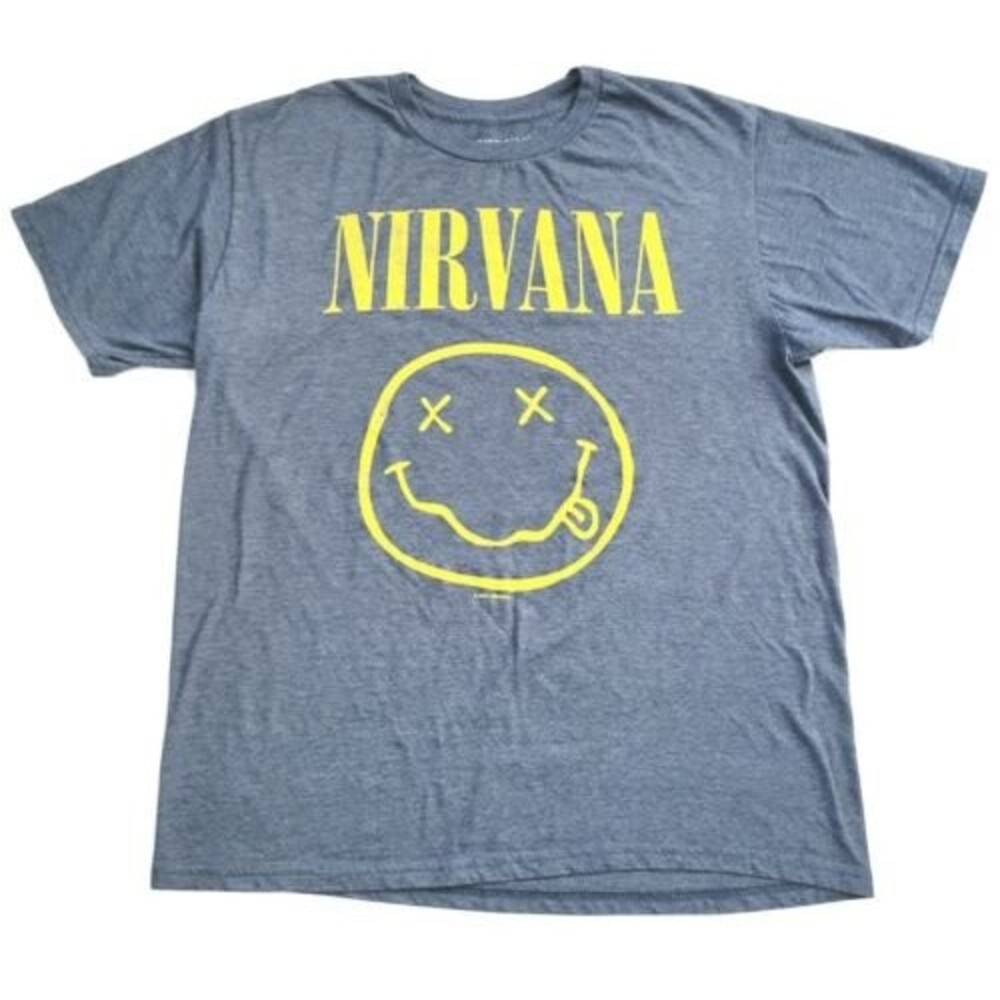 Nirvana  band T-SHIRT size Large Regular Short Sleeve in Blue Smiley face